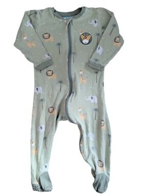 🩵 4/$20 Tuffy‎ Green Giraffe Embroidered Footie Sleeper 12m